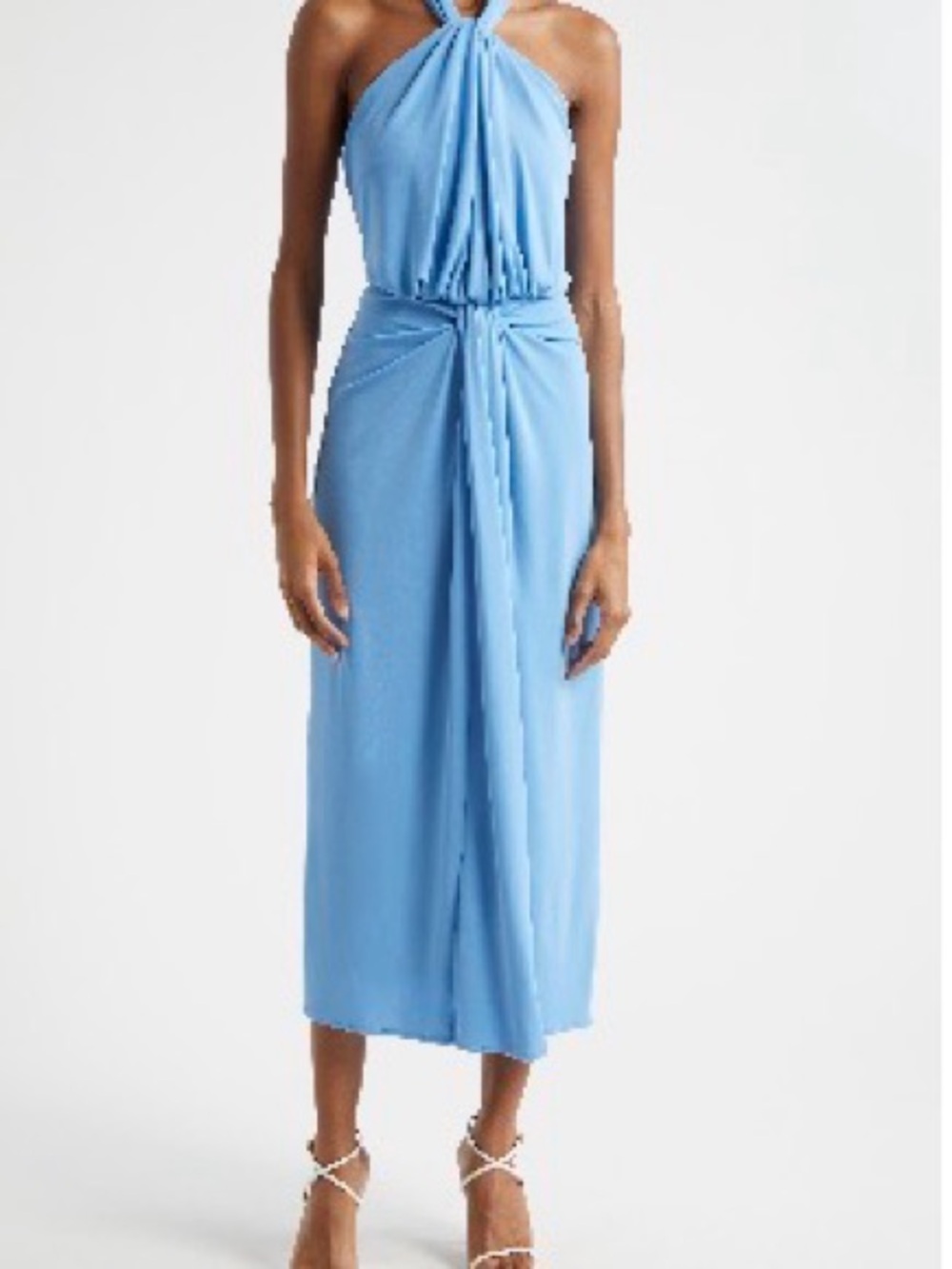 Cinq à Sept Blue Halter Ruched Draped Midi Dress Size 4